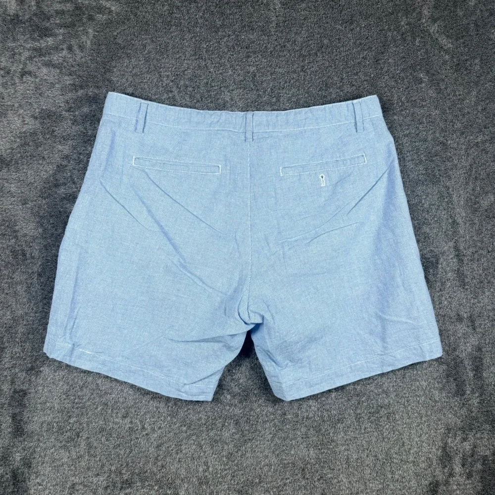 Banana Republic Mens 35 Light Blue Linen Blend Micro Check Shorts Summer Casual